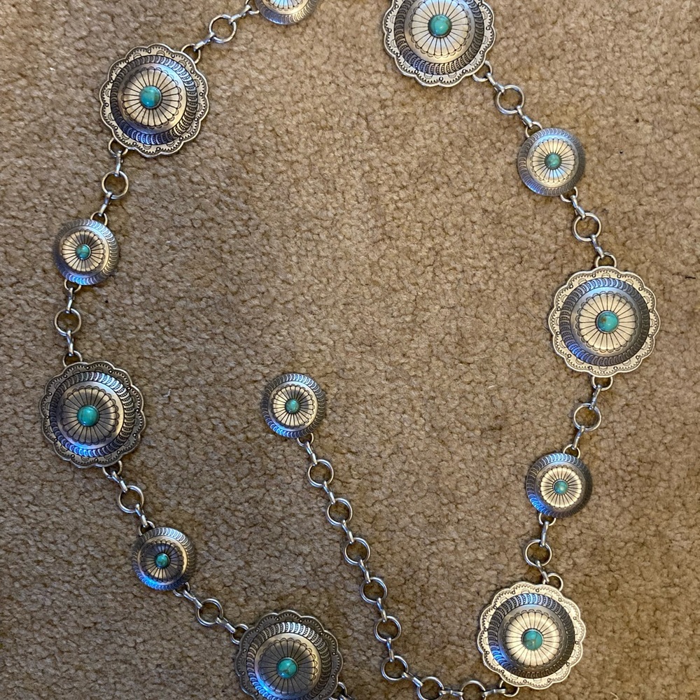 Silver and Turquoise Conch Belt